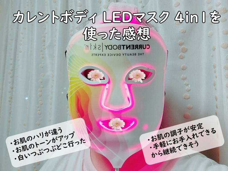 筆者がカレントボディ LEDマスク 4in1を装着している様子の写真